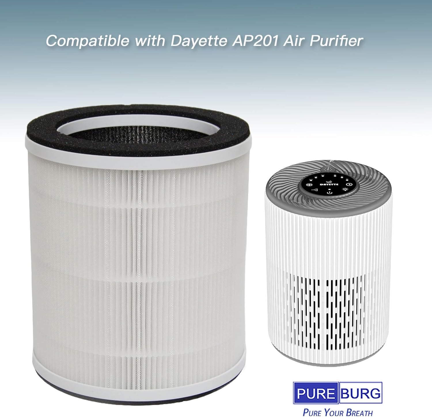 PUREBURG Replacement Filter Compatible with Dayette AP201 Air Purifier, 2-Pack H13 HEPA Activated Carbon 3-Stage Filtration Air Clean Dust VOCs Odor - Image 2