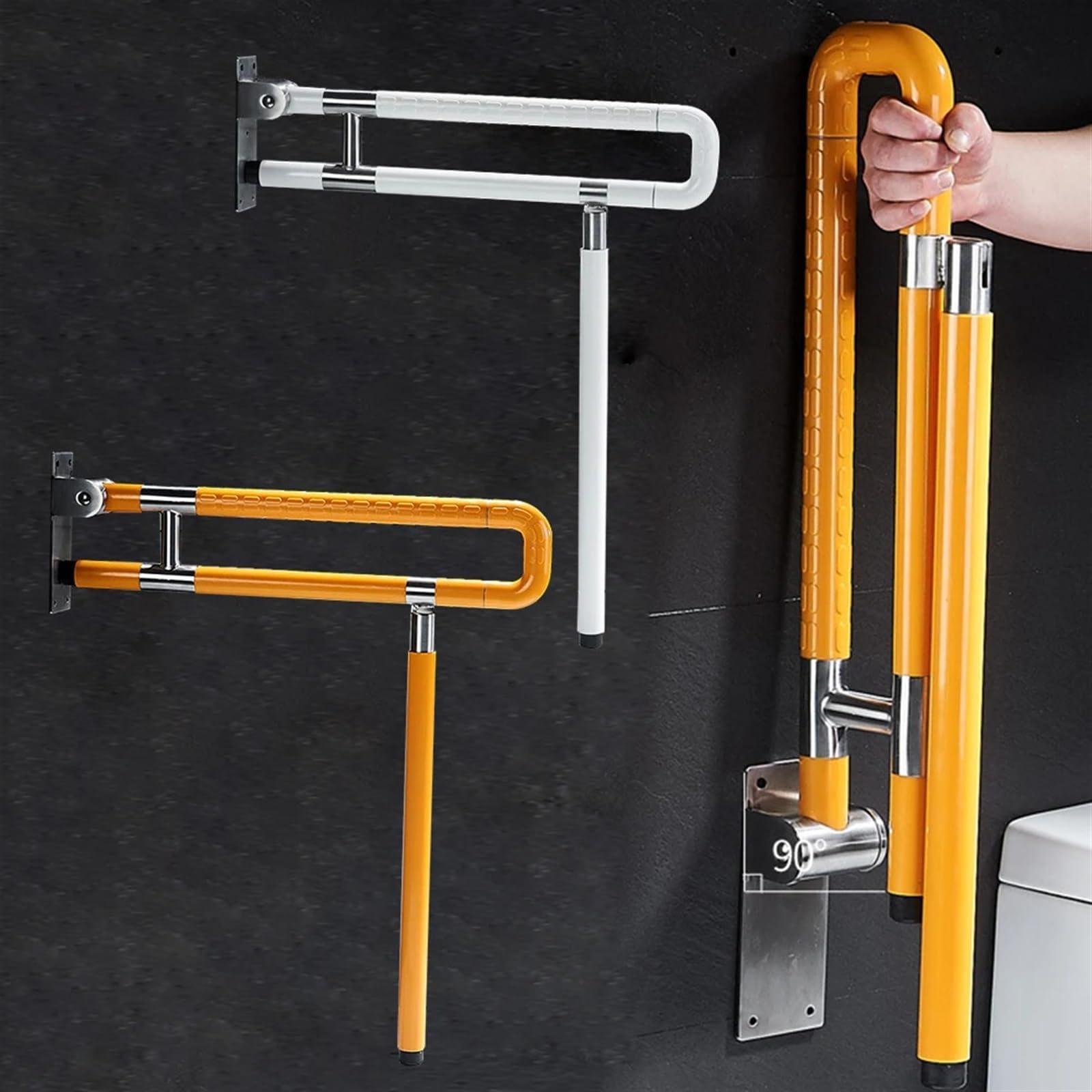 Barra abatible para baño y aseo Barra de agarre for baño abatible, pasamanos plegable for mujeres embarazadas y personas mayores(Yellow,75cm)