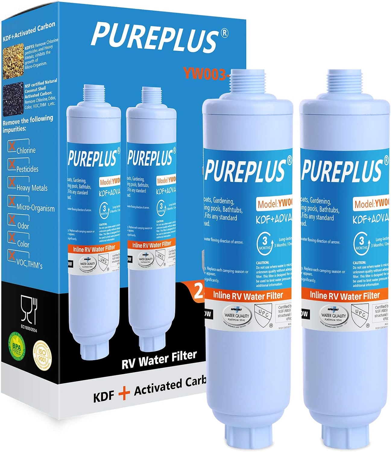 PUREPLUS RV Inline Water Filter, NSF Filtration Reduces 99% Chlorine, Bad Taste, Odor for RVs, Marines, Boats, Campers, Trailer, Motorhome,Drinking, Washing, Gardening, Camping, Planting, Spa, 2PACK : Automotive