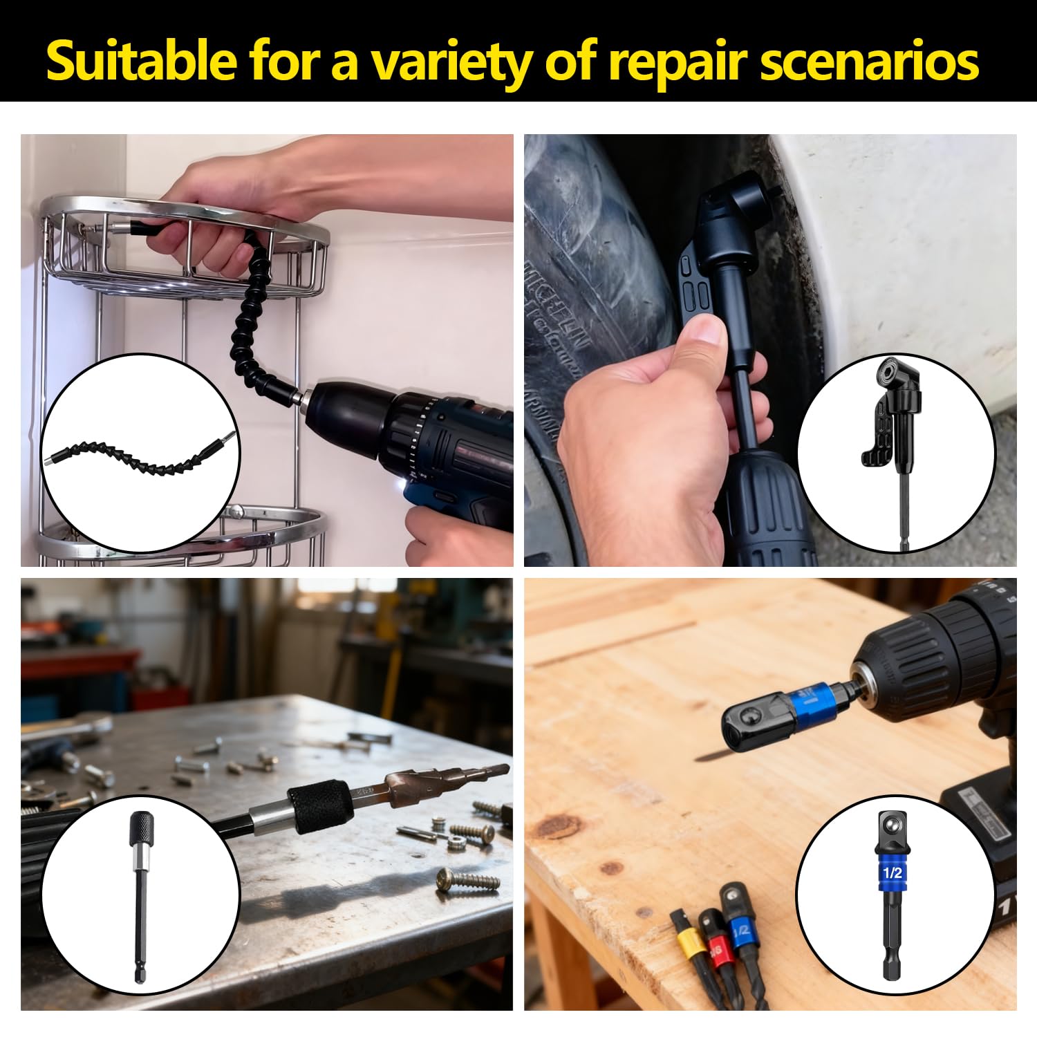 23 Pièces Kit de Renvoi d'Angle Visseuse avec Embout Visseuse et Renvoi d'Angle Clé Prolongateur et Autres Accessoires Idéal pour Réparation Bricolage et Rénovation Maison