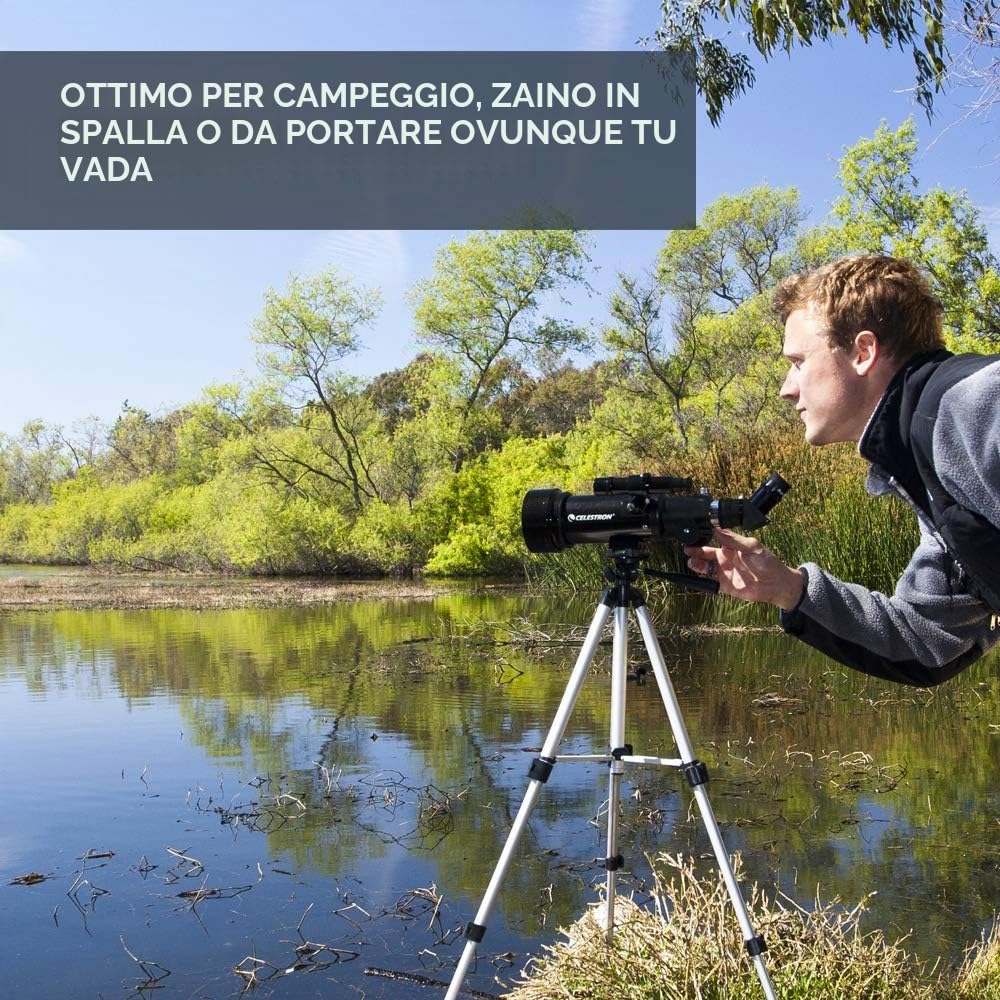 Celestron 21035-ADS Kit telescopio rifrattore da viaggio Scope 70 con zaino, nero (esclusiva Amazon con oculare aggiuntivo da 4 mm e lente di Barlow 3x)