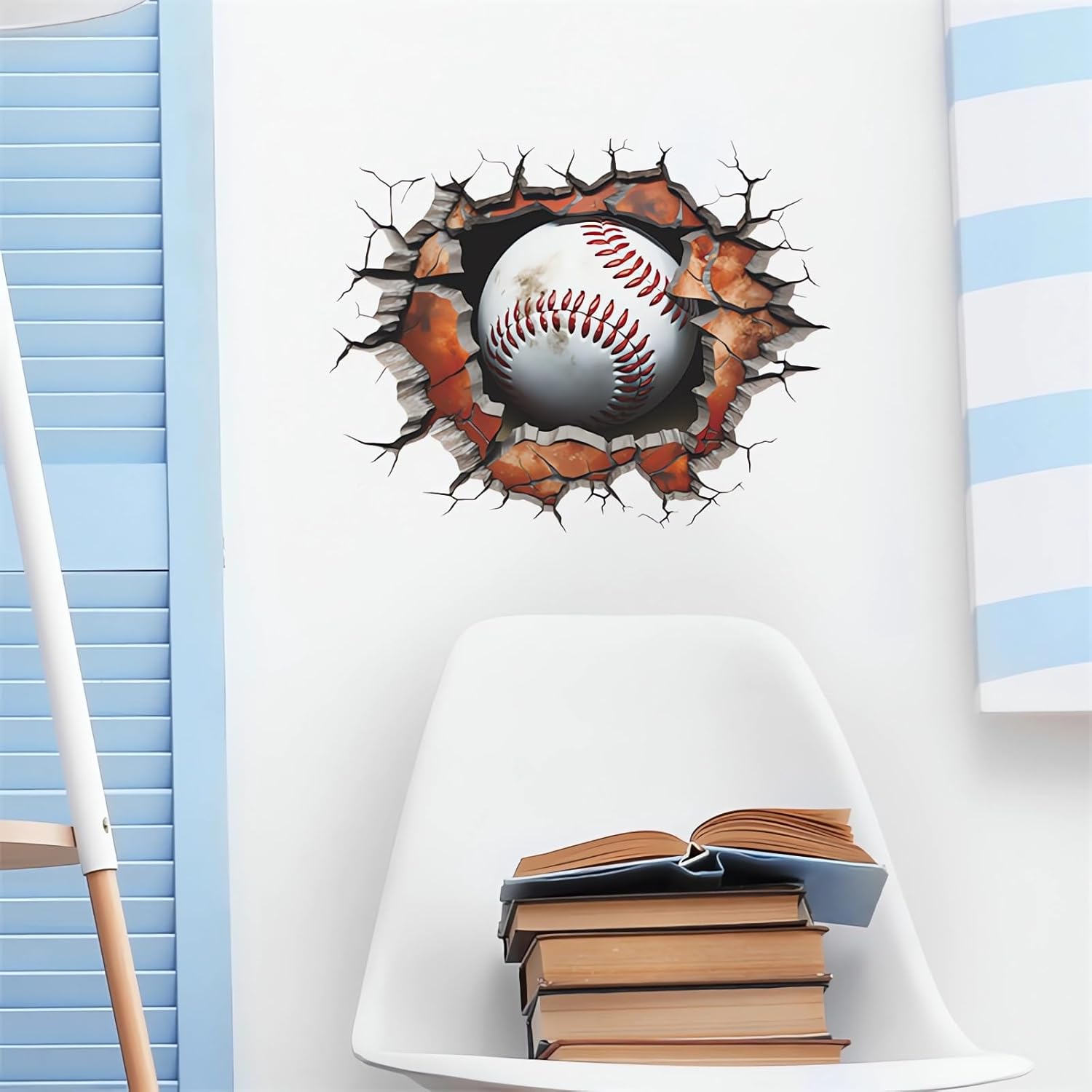 Broken Wall Baseball Wall Stickers, sacinora 3D Sport Wall Decals Removable Vinyl Peel and Stick for Kids Teens Boys Bedroom Nursery Playroom Art Home Decorations