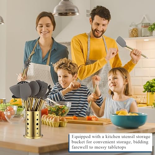 Miniatura 6 de Kyraton - Juego de utensilios de cocina dorados de 38 piezas, antiadherentes, juego de utensilios de cocina de silicona antiadherente, juego de