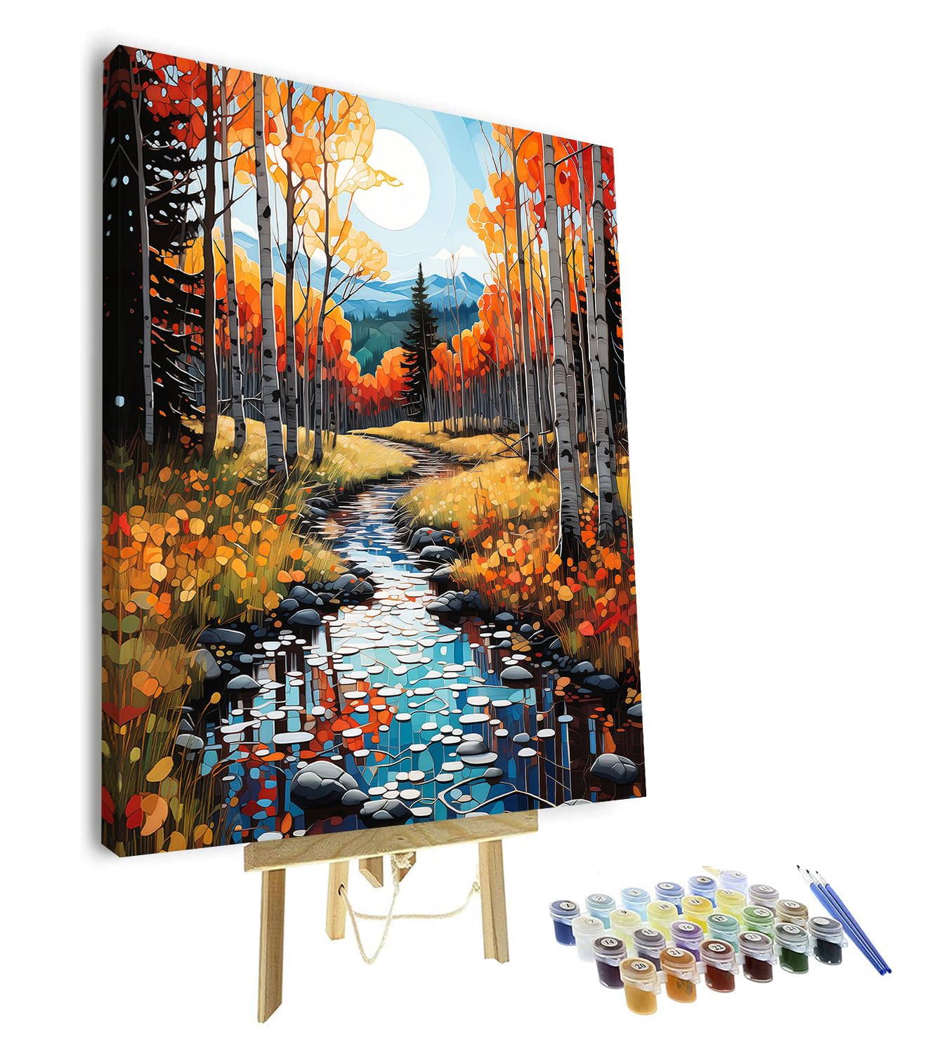 TISHIRON Paint by Numbers Aspen Grove Painting Kits by Number for Adults on Canvas Autumn Sunset Adults' Paint-by-Number Kits with Paintbrushes Acrylic Pigment Home Wall Decor 16x20 in(with Frame)