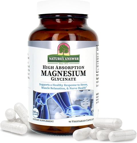 Nature's Answer Glicinato de magnesio 360 mg, 90 cápsulas vegetales Quelato de glicinato de magnesio altamente absorbible para apoyo muscular,