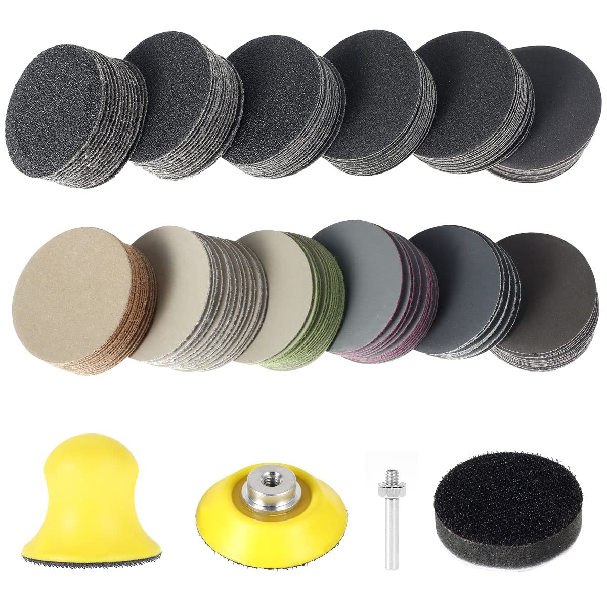 184 Pcs 2 Inch Sanding Disc, 60-10000 Grit Wet Dry Sanding Pad Hook and Loop Sanding Pads with 1/4” Shank Wheel Pads and Soft Buffering Pad Round Sandpaper Discs for Metal Jewelry Polishing-image-48