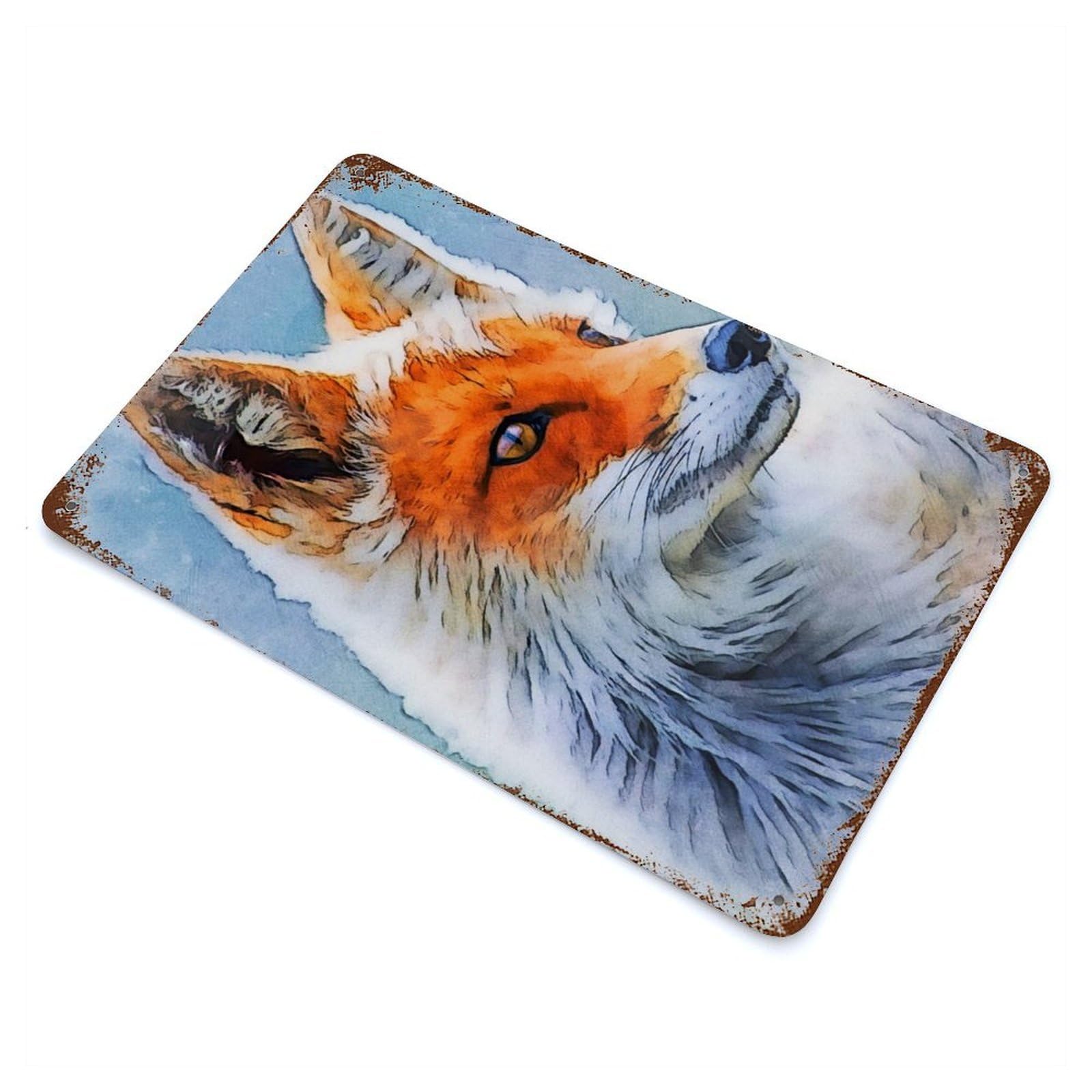 Fox Aged Metal Wall Plaque 11.8"x7.9", for Living Room, Hallway And Home Decor, Shabby Chic Decor