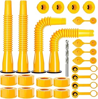 Gas Can Spout Replacement, Gas Can Nozzle, (4 Kit-Yellow) with Drill Bit, No-Spill Replacement Gas Can Spouts Kit with Vent, Fuel Can Spout, Flexible Pour Nozzle Fit for Most 1/2/5/10 Gallon Oil Cans