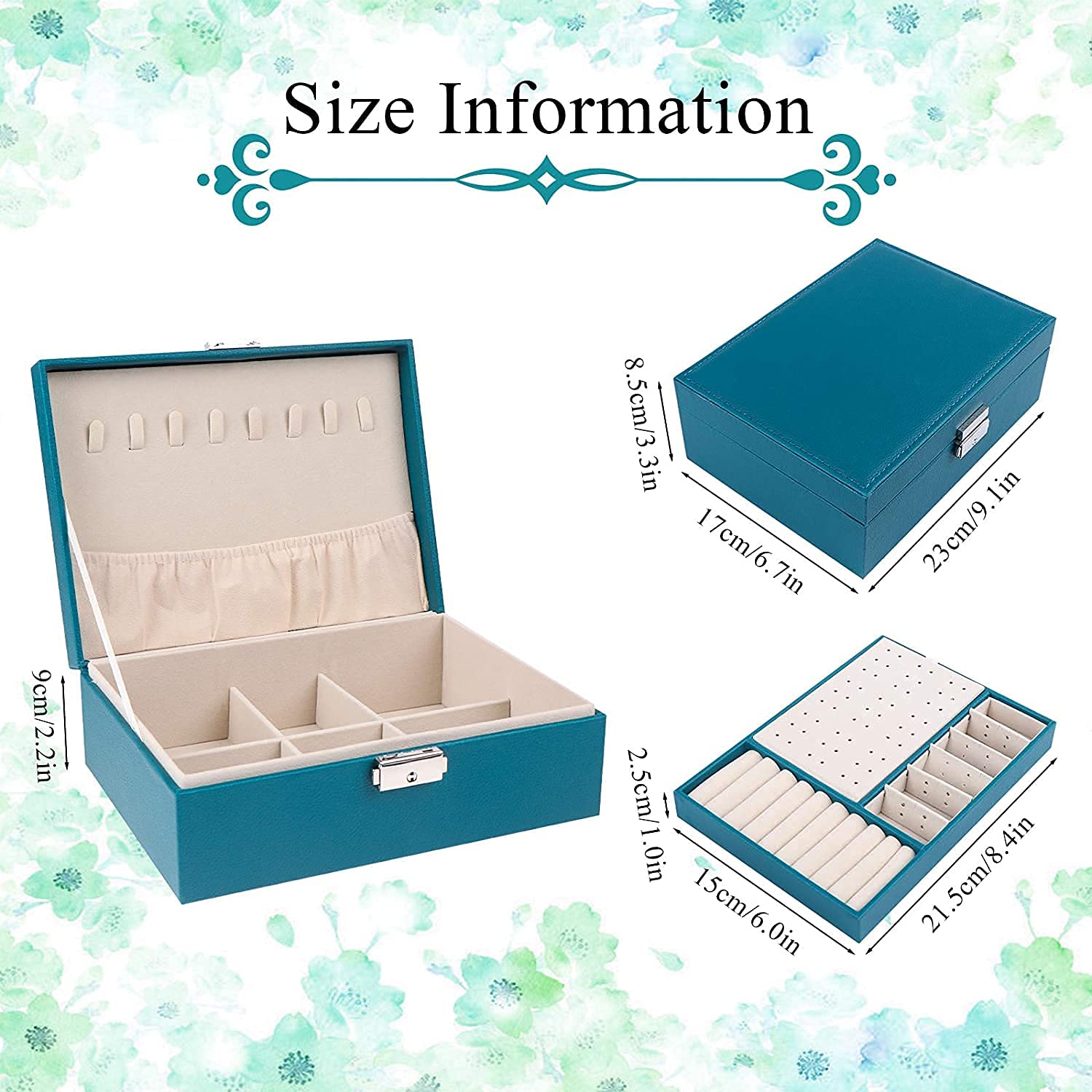 Schmuckschatulle, große kreative Schmuckschatulle für Damen und Mädchen, doppelschichtig, abschließbar, PU-Leder, Schmuck-Organizer, Aufbewahrungskoffer mit abnehmbarer Trennwand,
