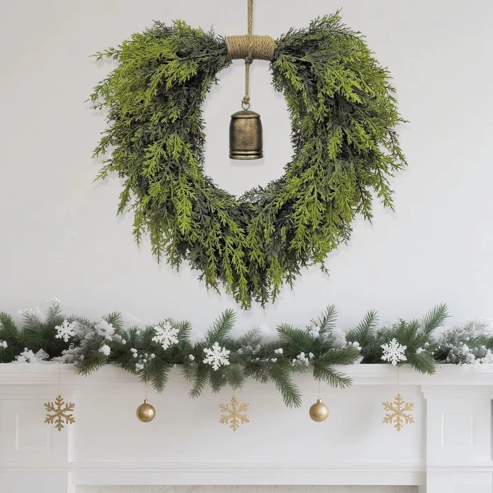 Corona de Navidad bohemia, guirnalda artificial en forma de corazón, 50 cm, decoración festiva para colgar en la pared para puerta del hogar