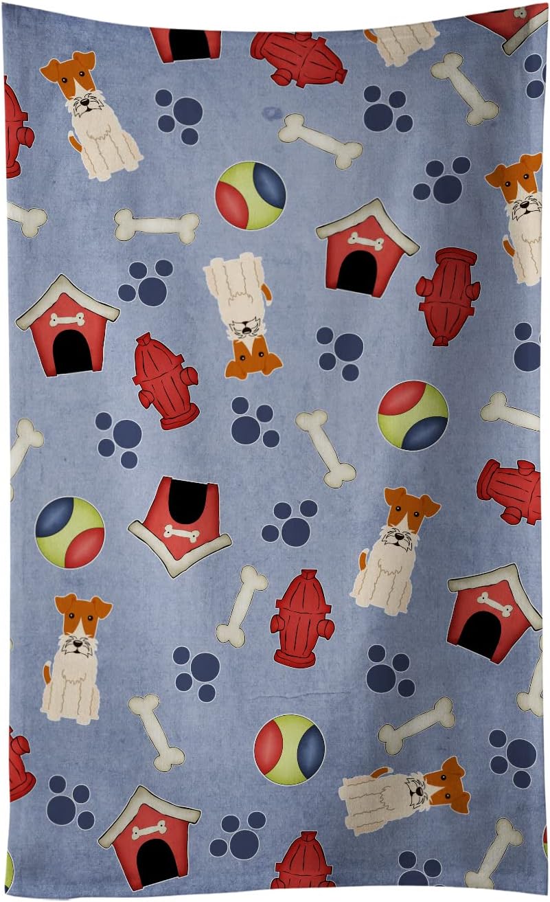 Caroline's Treasures BB2714KTWL Dog House Collection Wire Fox Terrier Kitchen Towel Dish Cloths Guest Hand Towel Decorative Bathroom Towel for Face,Tea, Dishcloth, Kitchen and Bath