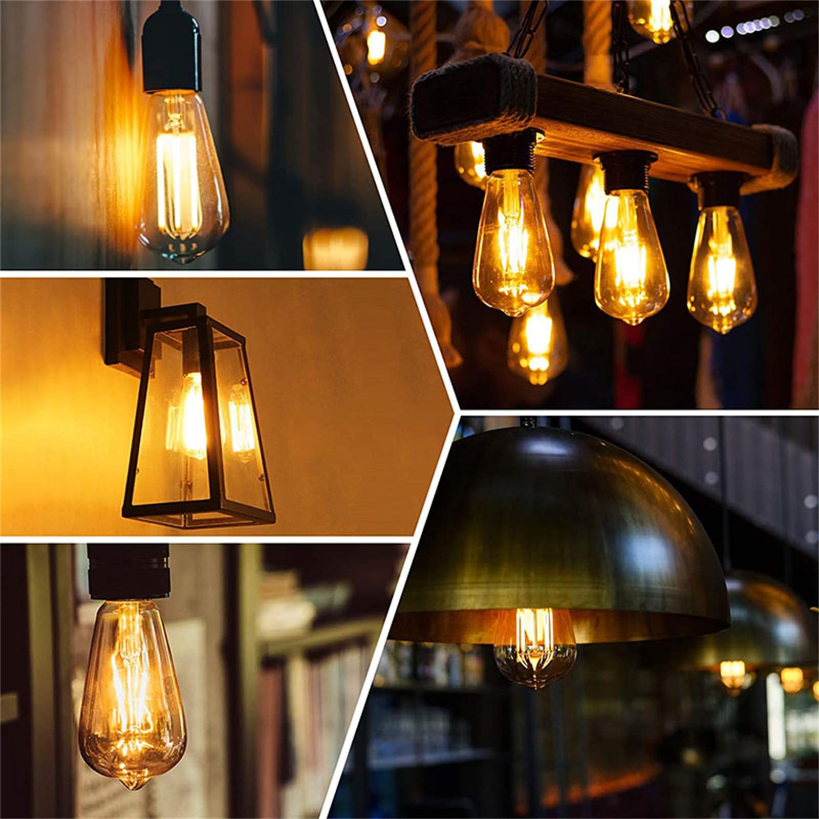 Żarówki LED typu edison, Vintage żarówki LED do E27/E26 średnia podstawa możliwość przyciemniania ST58 antyczny żyrandol lampa sufitowa oświetlenie do salonu oprawa oświetleniowa,8pcs,warm white