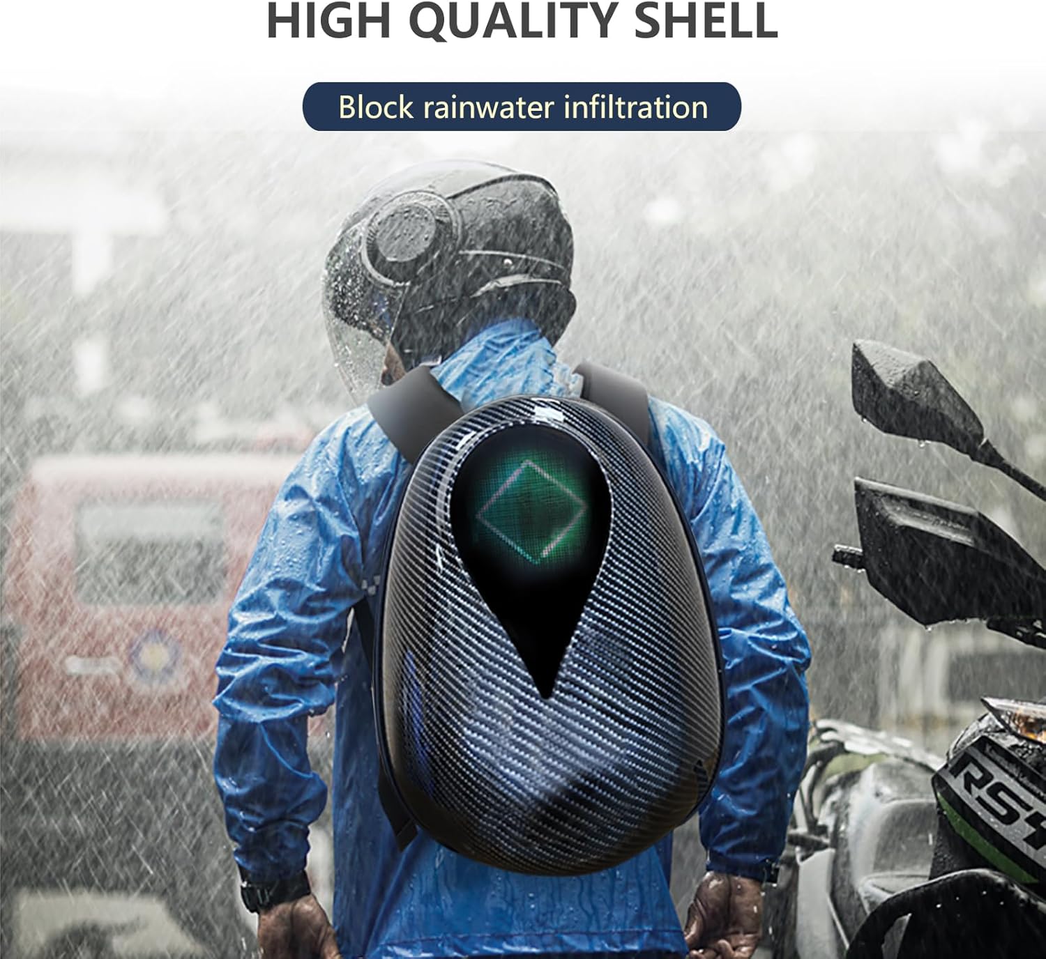 SH08 Sea-heart LED Backpack, Smart Programmable LED, App Controlled, Waterproof, High Capacity Motorcycle Helmet,Carbon Fiber Texture, Stylish Rider Backpack. USB Powered(Power Bank Not Included)