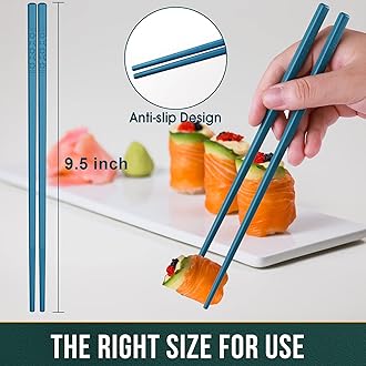 GLAMFIELDS Chopsticks, 5 Pairs Premium Reusable Multicolour Chopsticks for Sushi Japanese Matte Anti-slip Chop Sticks with Gift Case Lightweight Dishwasher Safe, 9.6 Inch