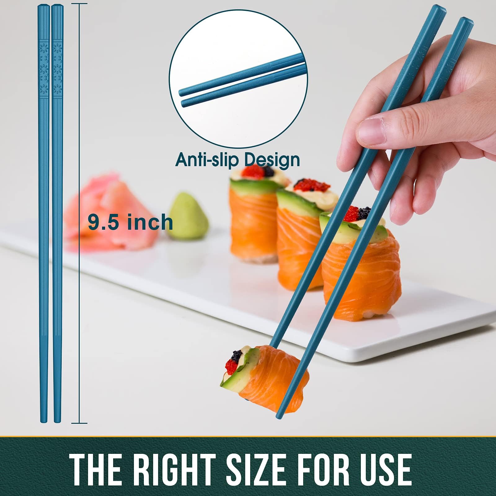 GLAMFIELDS Chopsticks, 5 Pairs Premium Reusable Multicolour Chopsticks for Sushi Japanese Matte Anti-slip Chop Sticks with Gift Case Lightweight Dishwasher Safe, 9.6 Inch