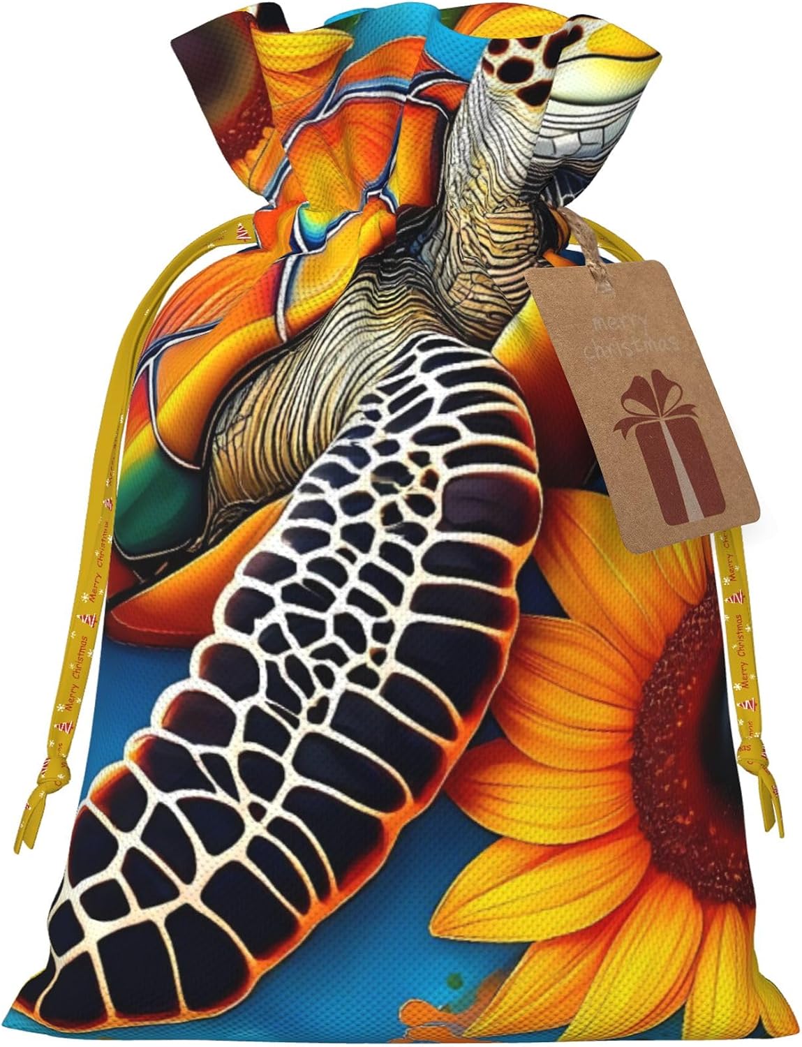 Hekroxu Gift Bag Reusable Wrapping Bag For Holiday Party,Sunflower Turtle