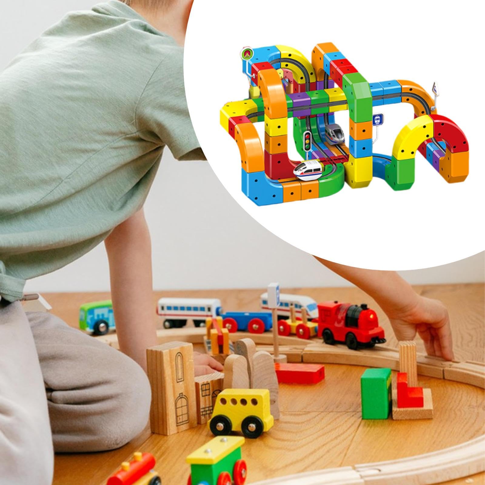 harayaa Set di Trenino Elettrico Fai-da-Te con Blocchi di cubi e binari, Regalo di Compleanno, Pista Creativa 3D a Bambini dai 3 agli 8 Anni, Pista, 123 Pezzi