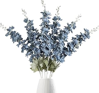 IPOPU 6 PCS Delphinium Artificial Flowers Larkspur Artificial Flowers Silk Flowers 33.5 in Long Stem Flowers for Home Wedding Office Party Arrangement Decoration(Dusty Blue)
