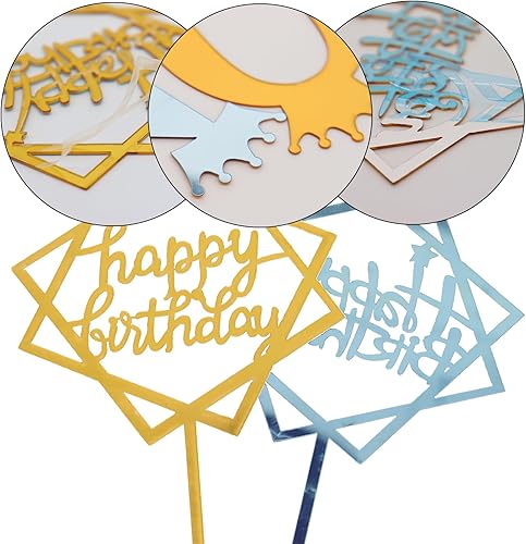 Miniatura 3 de Decoración acrílica para tartas de cumpleaños (oro, 10 unidades) para decoración de cumpleaños, decoración dorada para niñas y mujeres, decoraciones