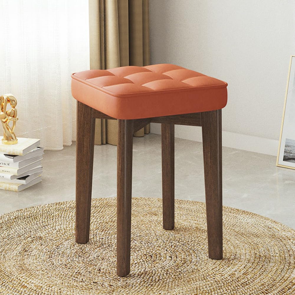 DAJEZTOOL Stool Dressing Makeup Vanity Chair Solid Rubber Wood Stool Chair For Dressing Table For Bedrooms Height 45cm (Red)
