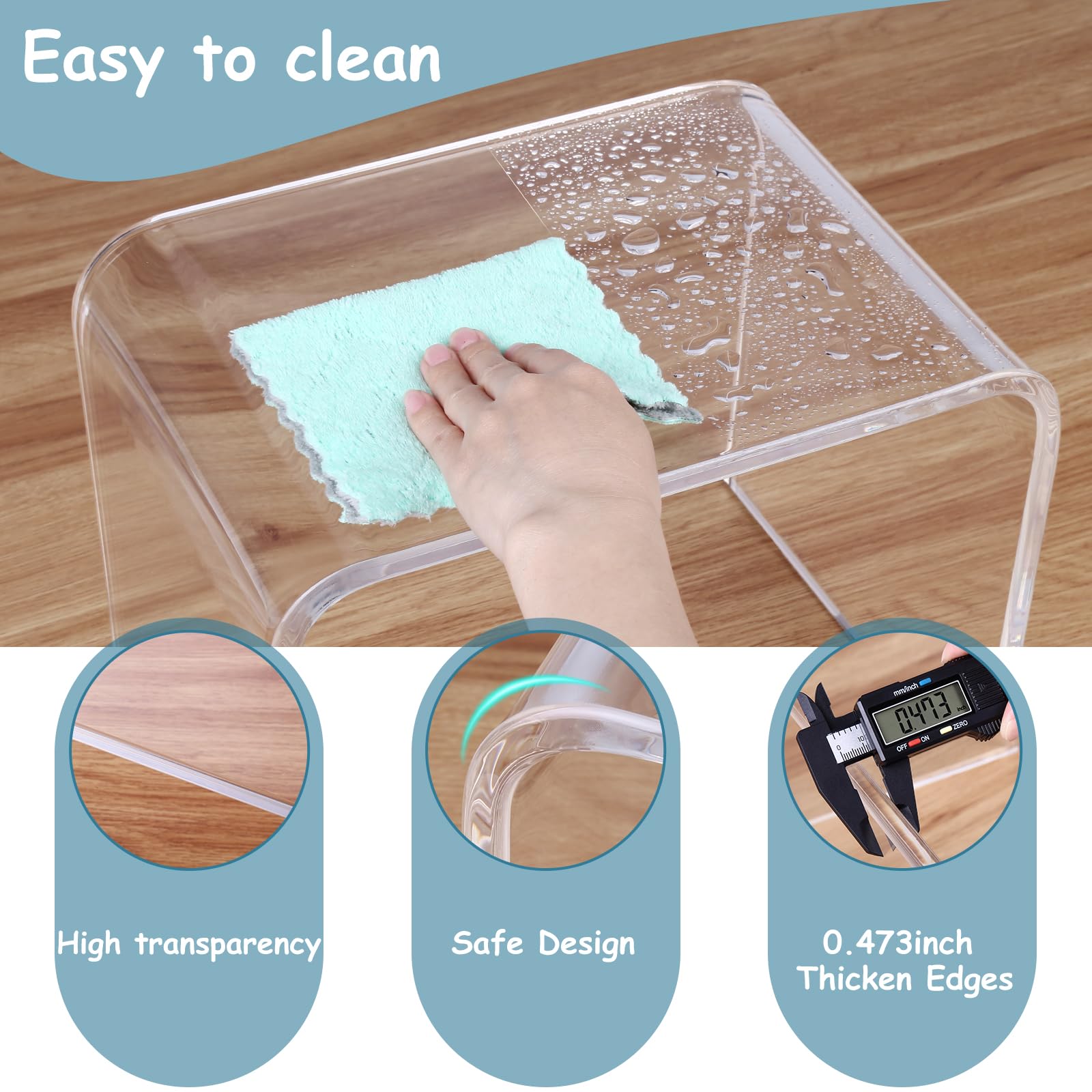 Moderner kleiner Tritthocker aus Acryl, 22,9 cm hoch, transparent, Kinder-WC-Hocker, Badezimmerhocker, Pediküre-Hocker für Schlafzimmer, Küche, Bad, starke Tragkraft 113 kg, Tmoicer-01