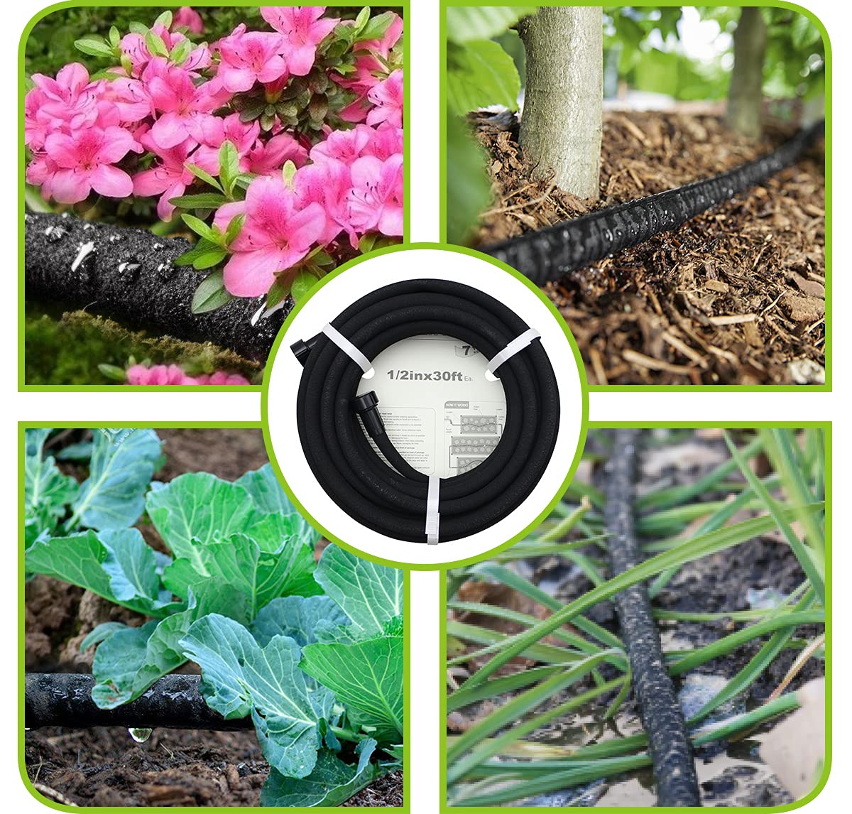 Manguera de remojo de 75 pies – Manguera de goteo de goma para jardín de 5/8 pulgadas, ahorro del 70% de agua, manguera de jardín redonda de riego por goteo para césped, parterres