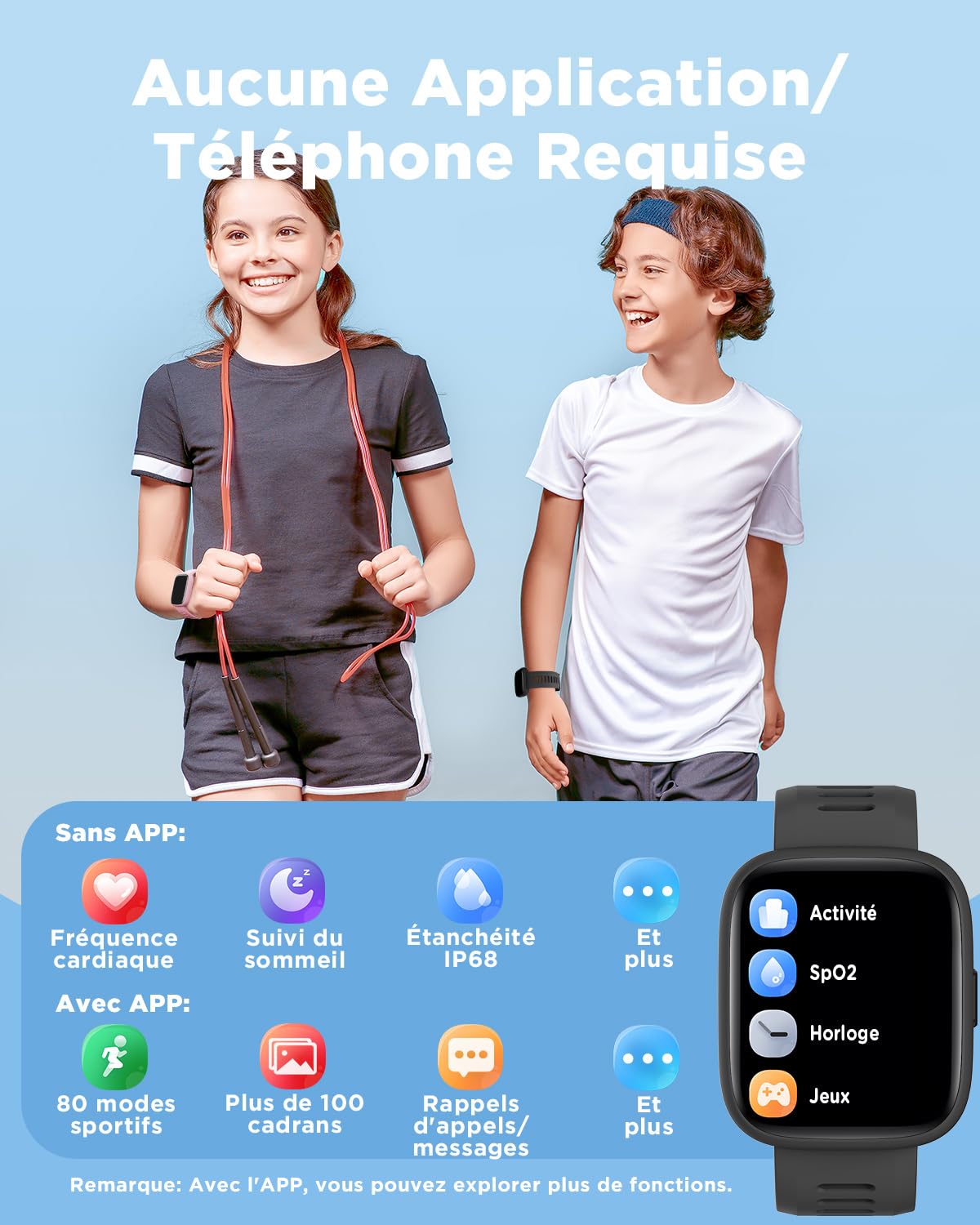 BIGGERFIVE Montre Enfant Connectée ou Non, 1,8" Smartwatch Podomètre | Cardiofrequencemètre, IP68 Étanche, Moniteur de Sommeil, Jeux de Puzzle, 100+ Cadrans pour Garçons Filles Ados 5-16