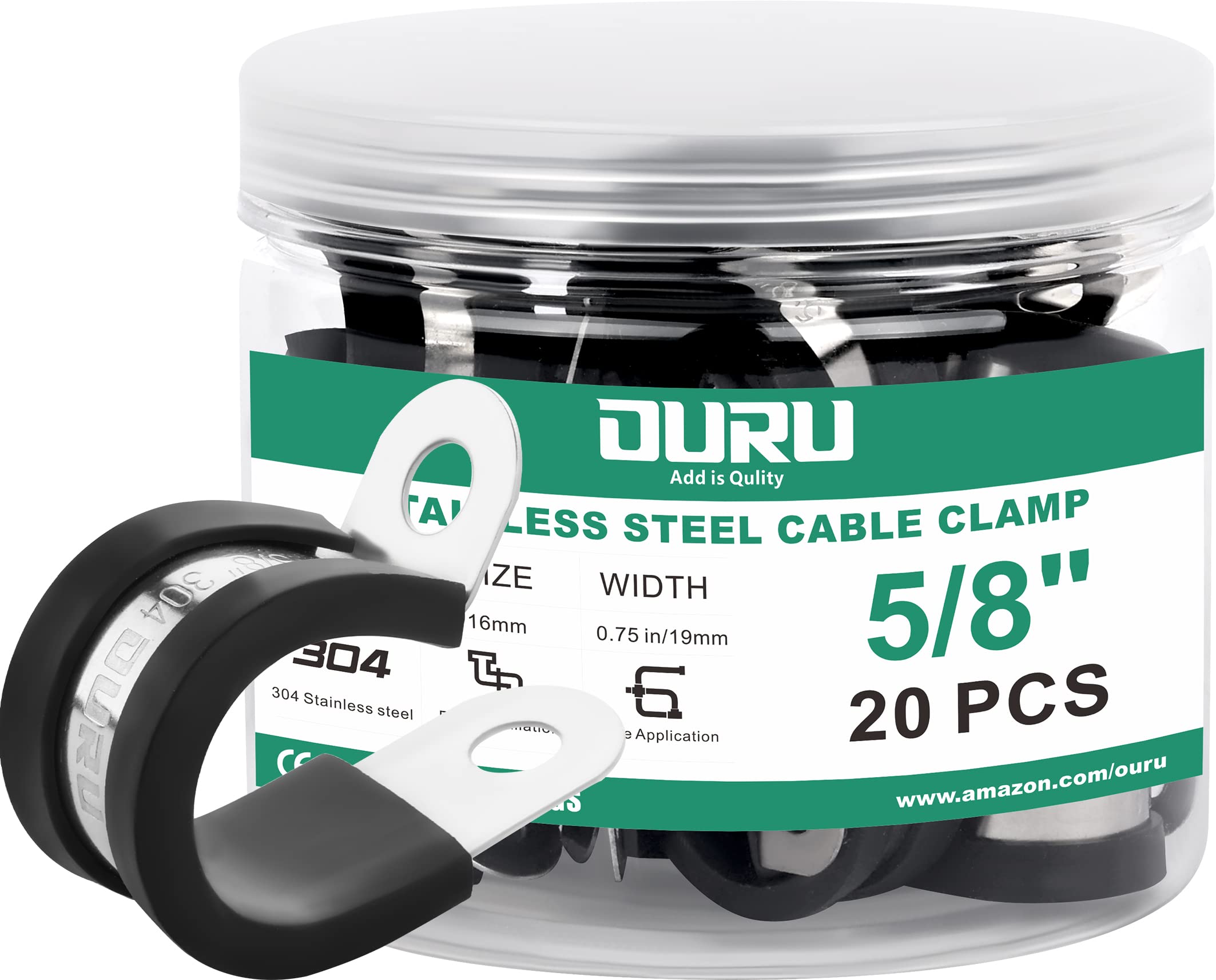 OURU 5/8 Inch Cable Clamps, Rubber Coated Insulated Clamps, 20pcs, 16mm