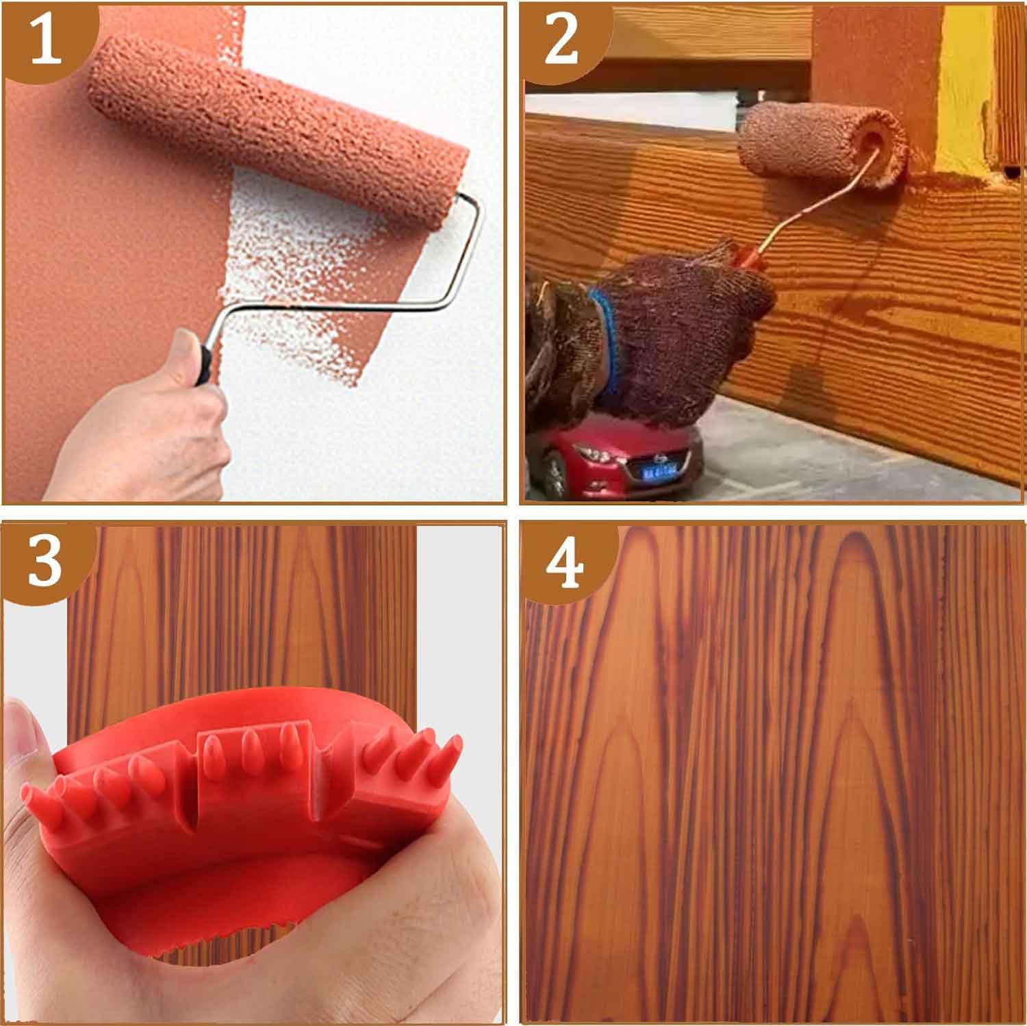 Strumento per venature del legno Strumento per pittura su gomma per decorazione murale Decorazione murale fai da te Rosso Confezione da 4