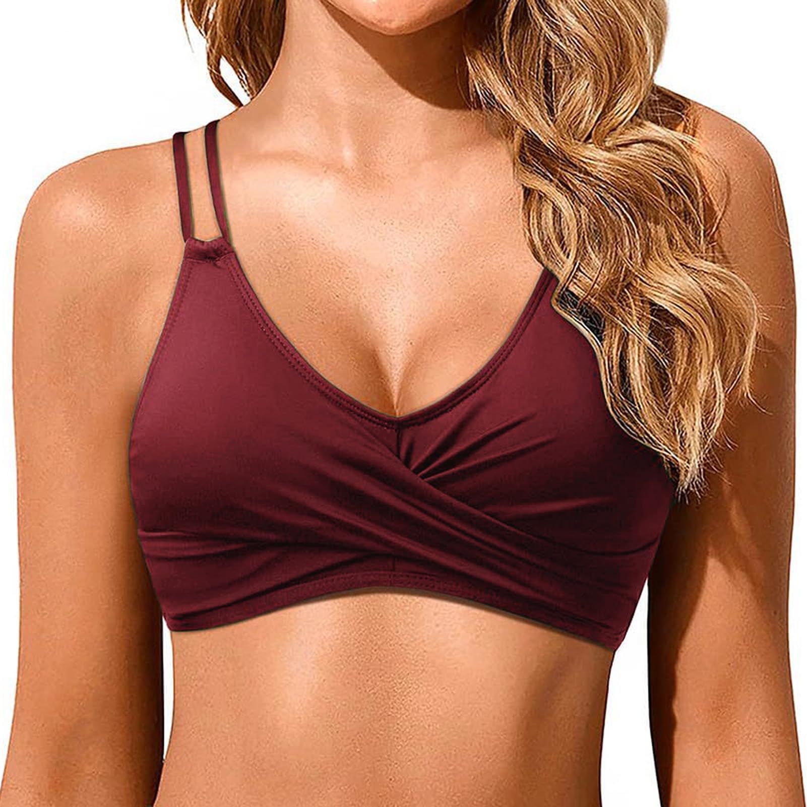 Rayson Haut de Maillot de Bain Femme Push up Simple Rembourré Top Bikini à Lacets Souples Couleur Unie