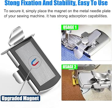 TOOVREN Upgraded Magnetic Seam Guide for Sewing Machine, Magnetic Seam Guide with Clip, Universal Seam Guide, Hemmer Guide, Multifunctional Hem Guide for Sewing Machine, Sewing Supplie Accessories