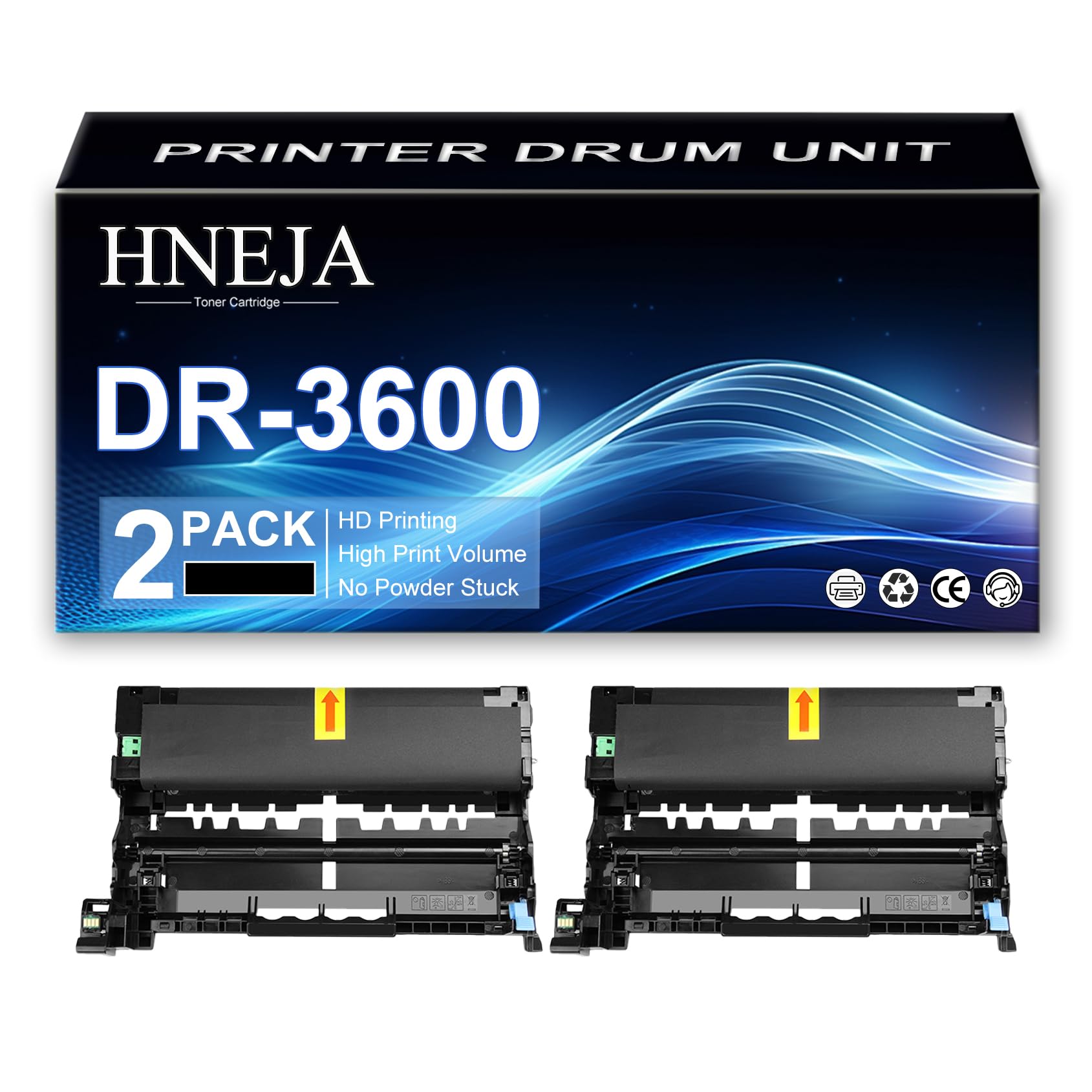 Unité Tambour DR-3600 pour Brother HL-L5210DN HL-L5210DW HL-L5215DN HL-L6415DW HL-L6210DW HL-L6210DWT HL-L6410DN DCP-L5510DN DCP-L5510DW MFC-L5710DW MFC-L6910DN Imprimante,Black-2 Pack