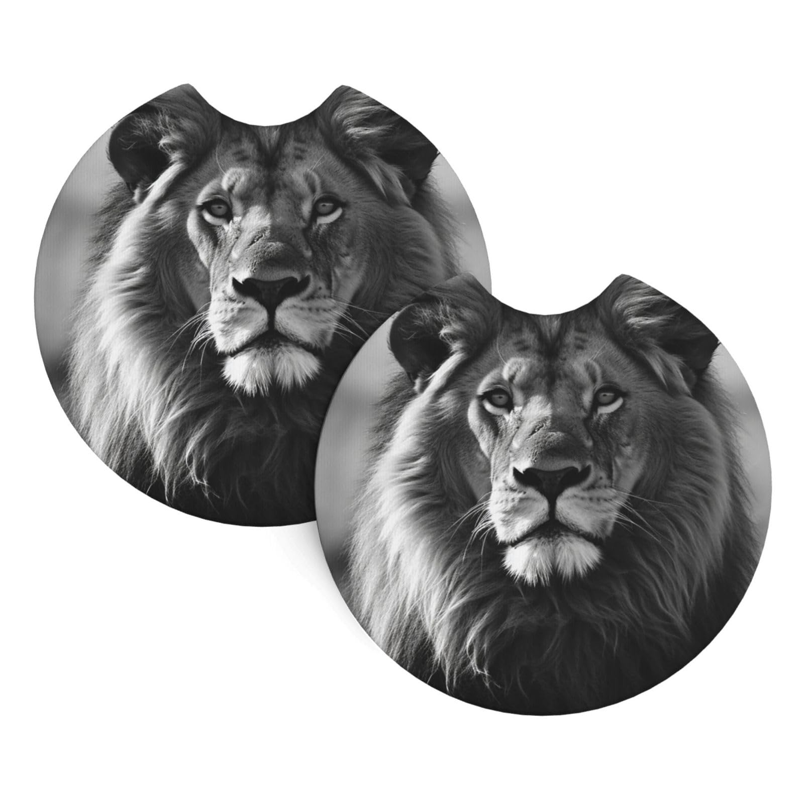 2PCS Car Coaster for Cup Holders Universal Auto Cup Mat African Lion Black and White Cup Coaster Pad 2.7" Waterproof Neoprene Non-Slip Cup Holder Coasters Car Interior Accessories for Women Men