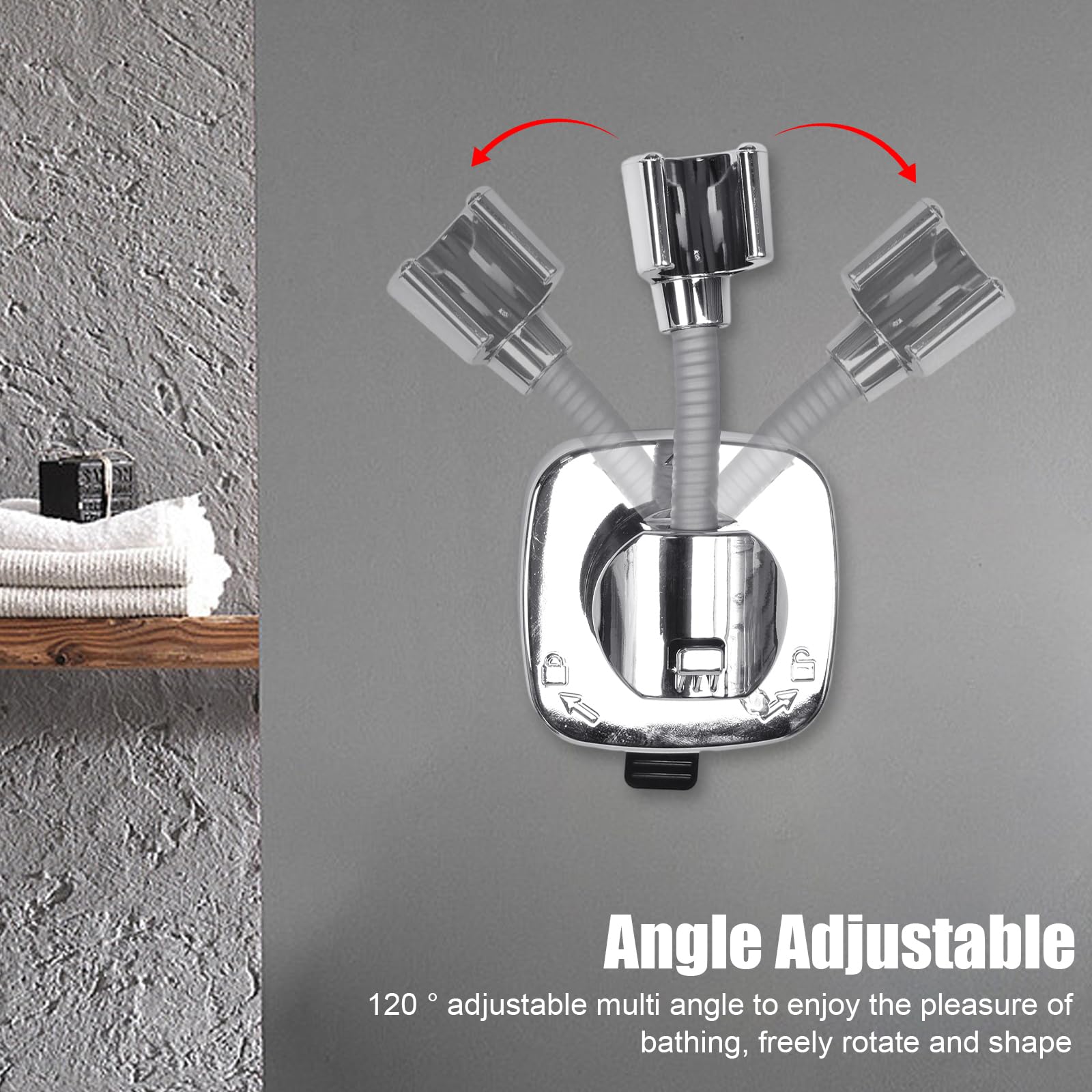 Support Pommeau De Douche à Ventouse 360° - Universel, Avec Crochet, Sans Perçage, Chromé