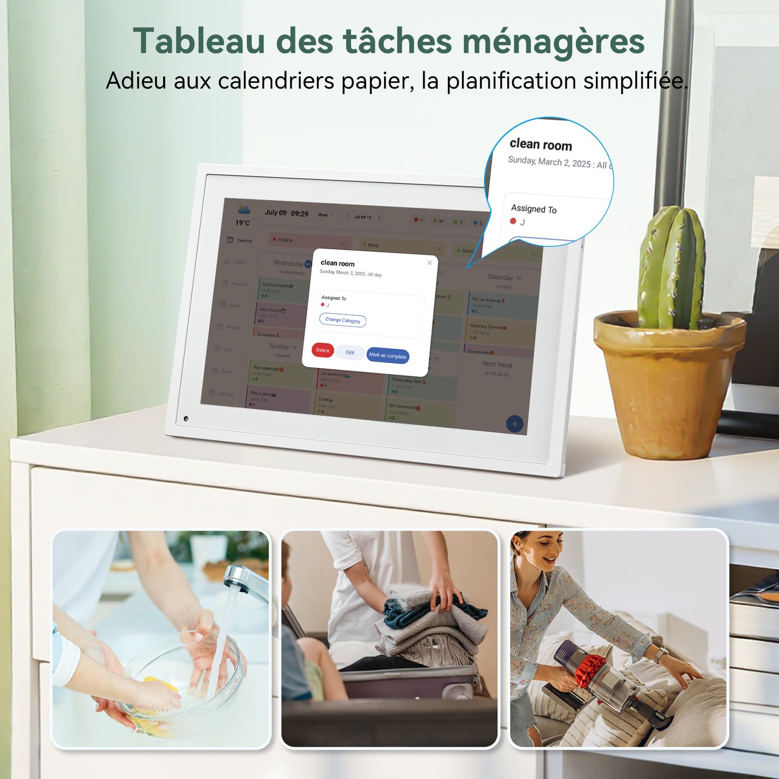 TABWEE P10 WIFI Calendrier Numérique pour Famille et conférences - Cadre Photo Numérique, 10,1'' Calendrier Alzheimer, Sync Horaires & Partage Moments via Mobie App