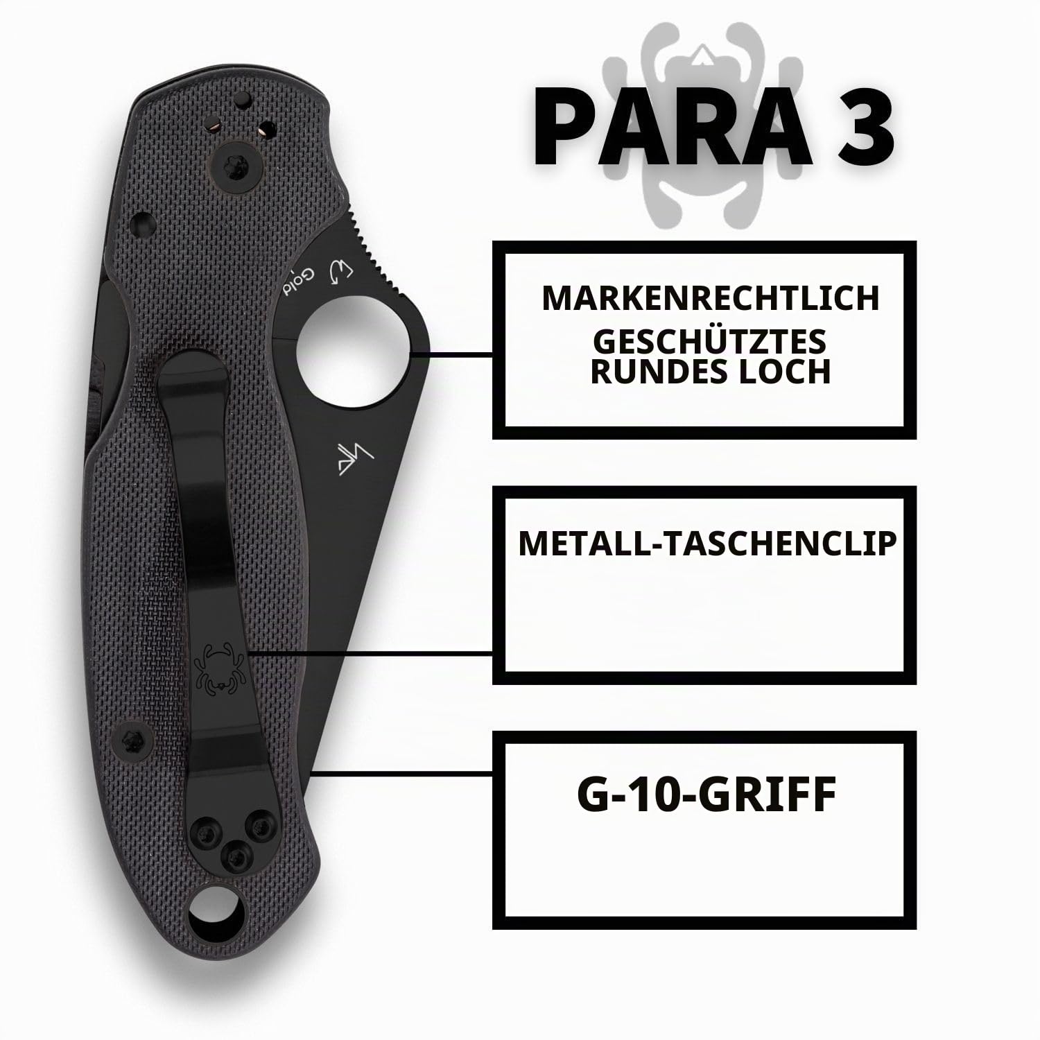 Spiderco para 3 Klappmesser Unisex Erwachsene, Schwarz | 18,3 cm Gesamtlänge, 7,44 cm CPM S45VN Stahlklinge, G-10 Griff, Kompression, vollflächiges Mahlen