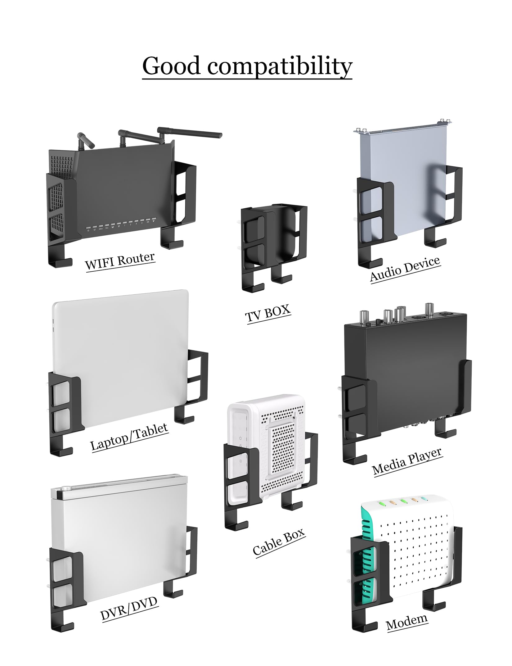 Estante universal de montaje en pared para módem/router/Mac Mini/Apple TV/ROKU, se adapta a caja de cable de pared detrás de TV, compatible con soporte de pared para portátil/Mac