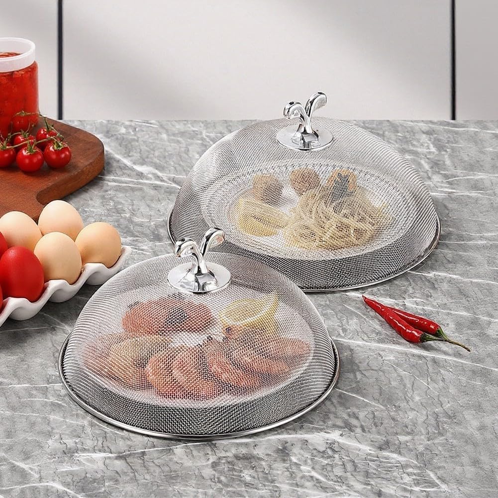 Edelstahl Lebensmittelabdeckung für Küche Spülmaschinenfest Staubschutz Insektenschutz Silber 24 26 28CM Robust Leicht zu Reinigen Modernes Design Für Platten und Schüsseln geeignet(28CM)