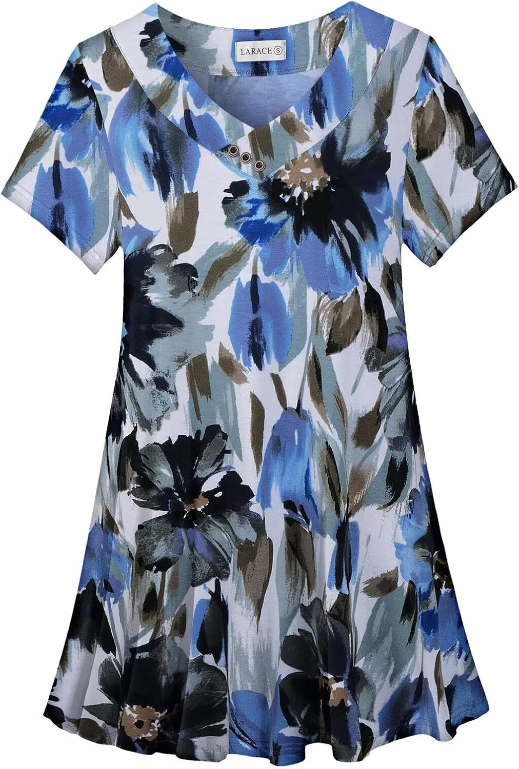 LARACE Plus Size Tops for Womens T Shirts Button Down Summer Clothes Short Sleeve Tunics Casual V Neck Blouses