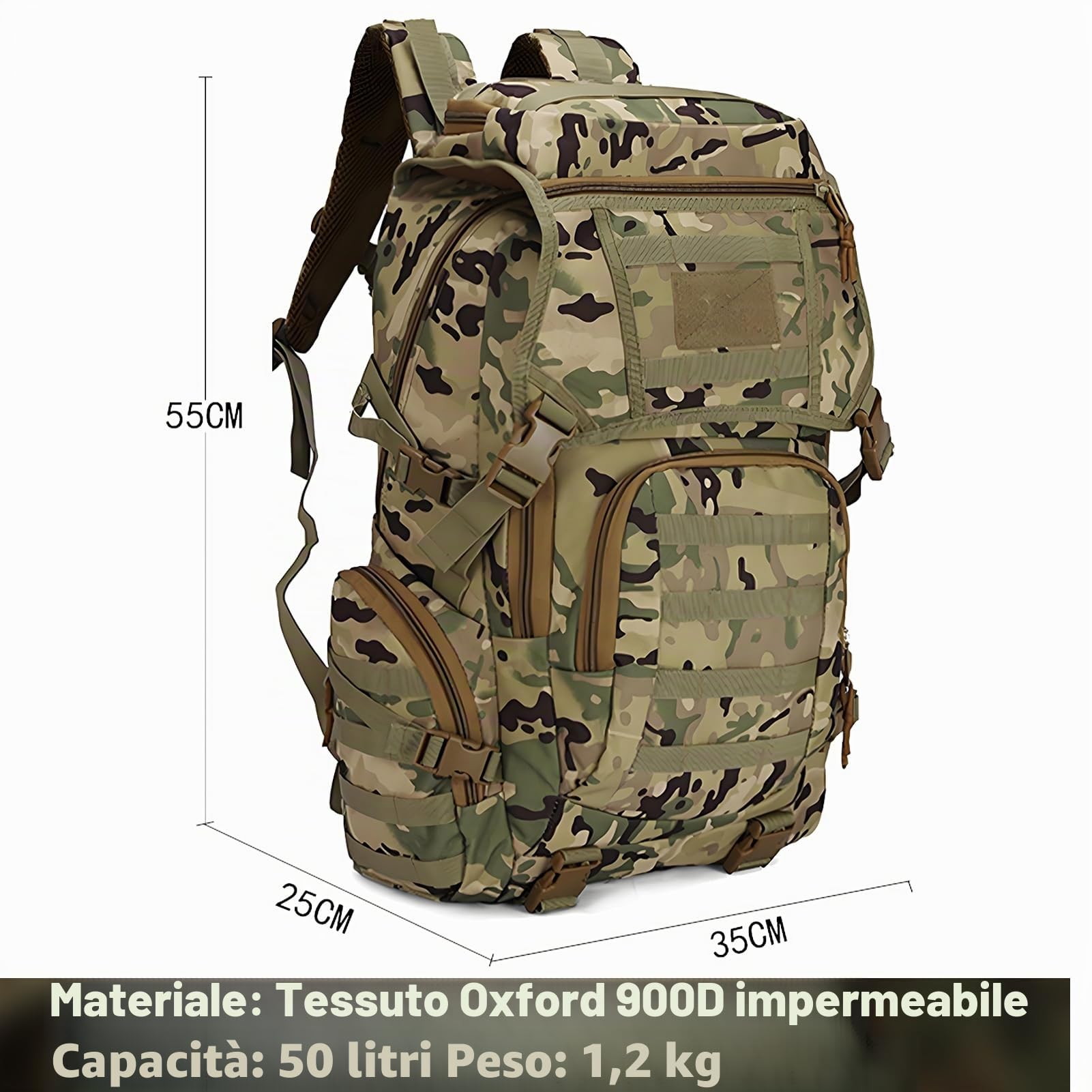 RAPIDSKY Zaino tattico 35L in Oxford 900D resistente e idrorepellente. Capienza 3 giorni, sistema MOLLE, perfetto per trekking e campeggio.