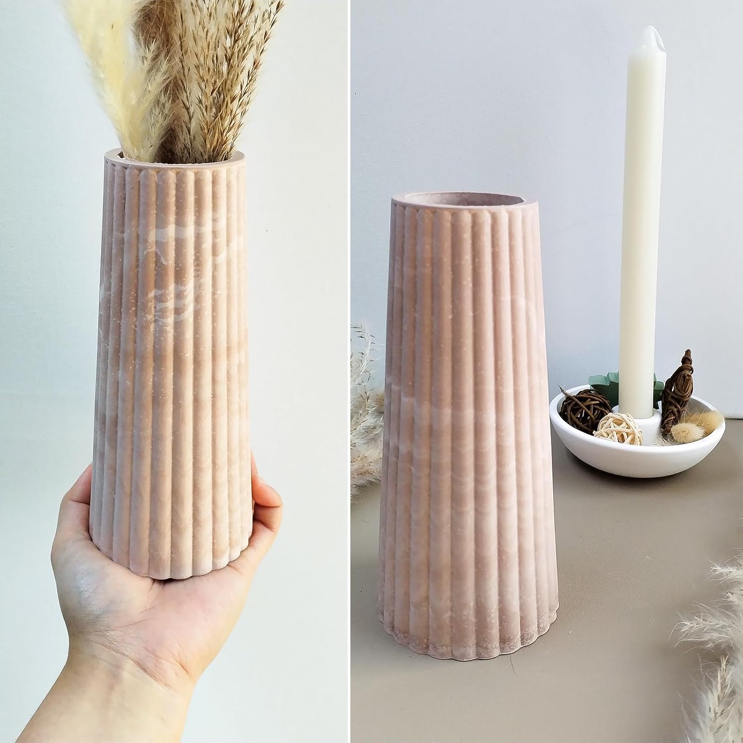 Wehous Silicone Vase Molds for Resin Concrete, Striped Tall Flower Vase Epoxy Resin Casting Mold, Display Ornament Molds for Resin Cement Plaster, Container Storage Mold DIY Art Craft Home Decor