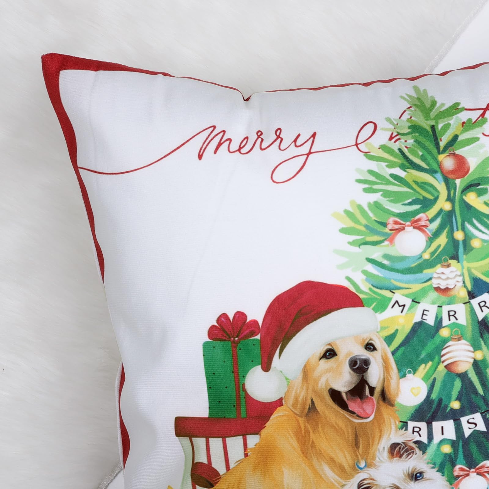Bonhause Christmas Dog Cushion Covers 45 x 45 cm Xmas Lovely Pet Dog Red Decorative Throw Pillow Covers Soft Velvet Pillowcases for Sofa Bed Winter Holiday Decor Set of 4 - Image 4