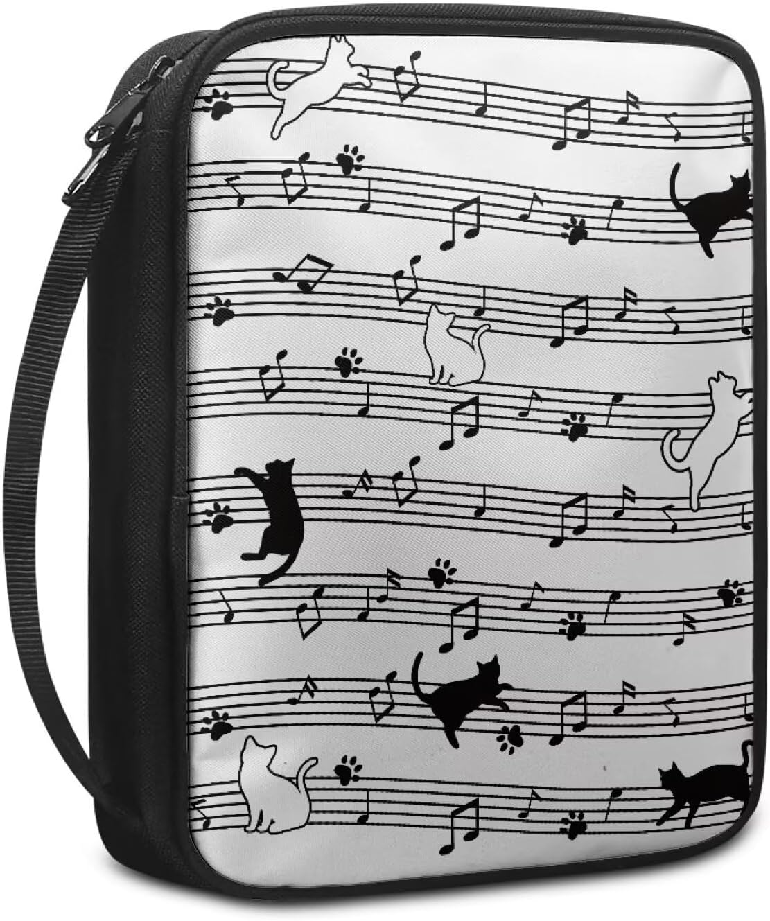 Rchsmod Cat Paw Music Note Print Bible Case for Women Large Bible Cover Portable Bible Bag with Handle, Bible Study Accessories Supplies Bible Holder Handbag Bible Gift for Church Bag