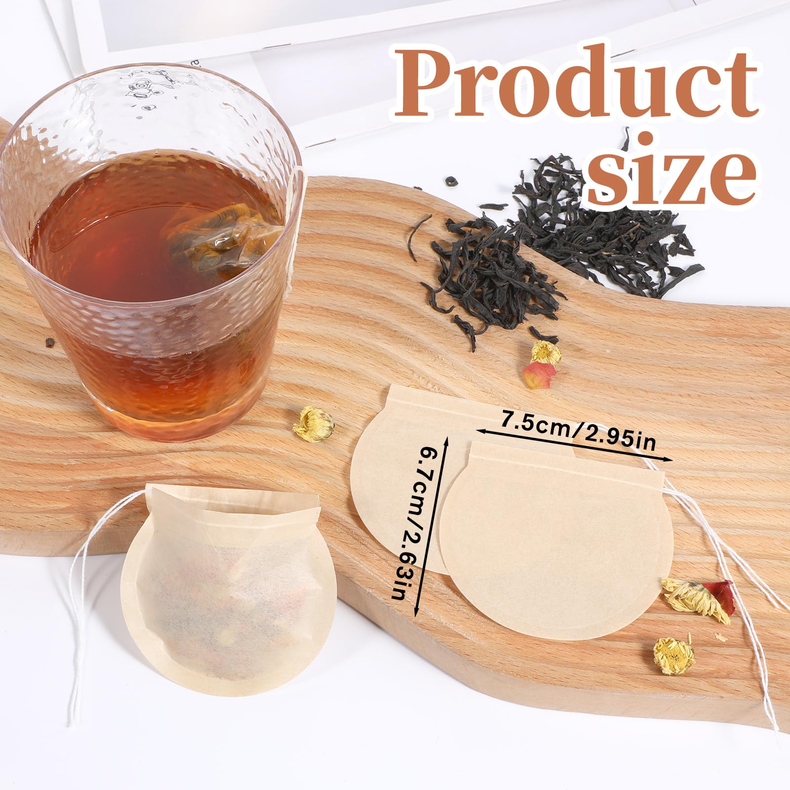 Bolsas de té vacías desechables redondas de papel sin blanquear con cordón, Ptwola 200 unidades para té de hojas sueltas, café, especias