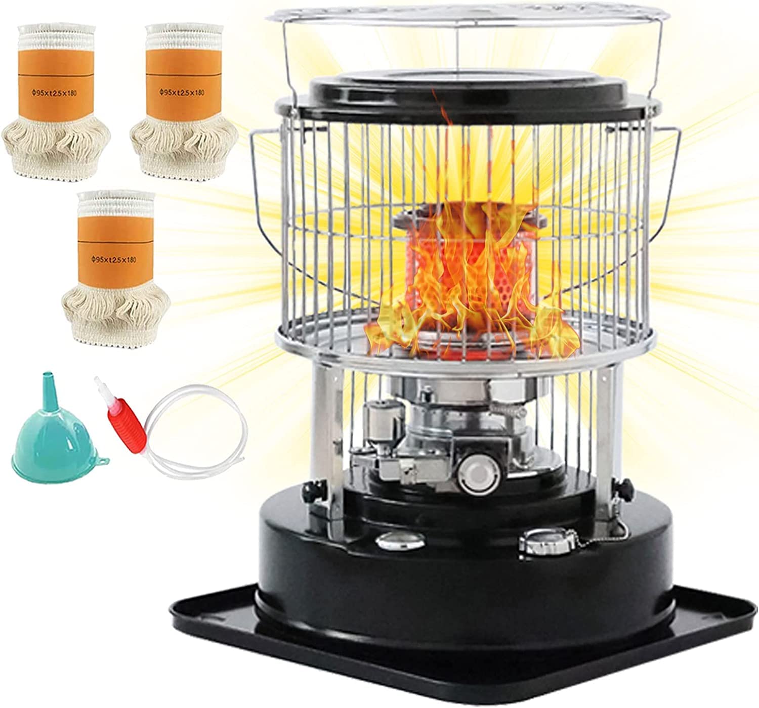 Petroleumofen für Innenräume, Ohne Strom Mobile Petroliumheizer Petroleum Heizung Heizer mit Umfallschutz und Löschautomatik 360° Heizstrahler für Indoor Zeltheizung Camping Kochen Notheizung (6L)