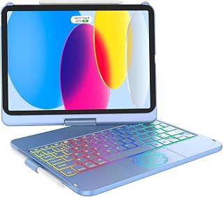 KARFUN Tastatur Hülle für 11 Generation A16/iPad 10 Gen, QWERTZ Layout (Ozeanblau, Menü, Deutsch)