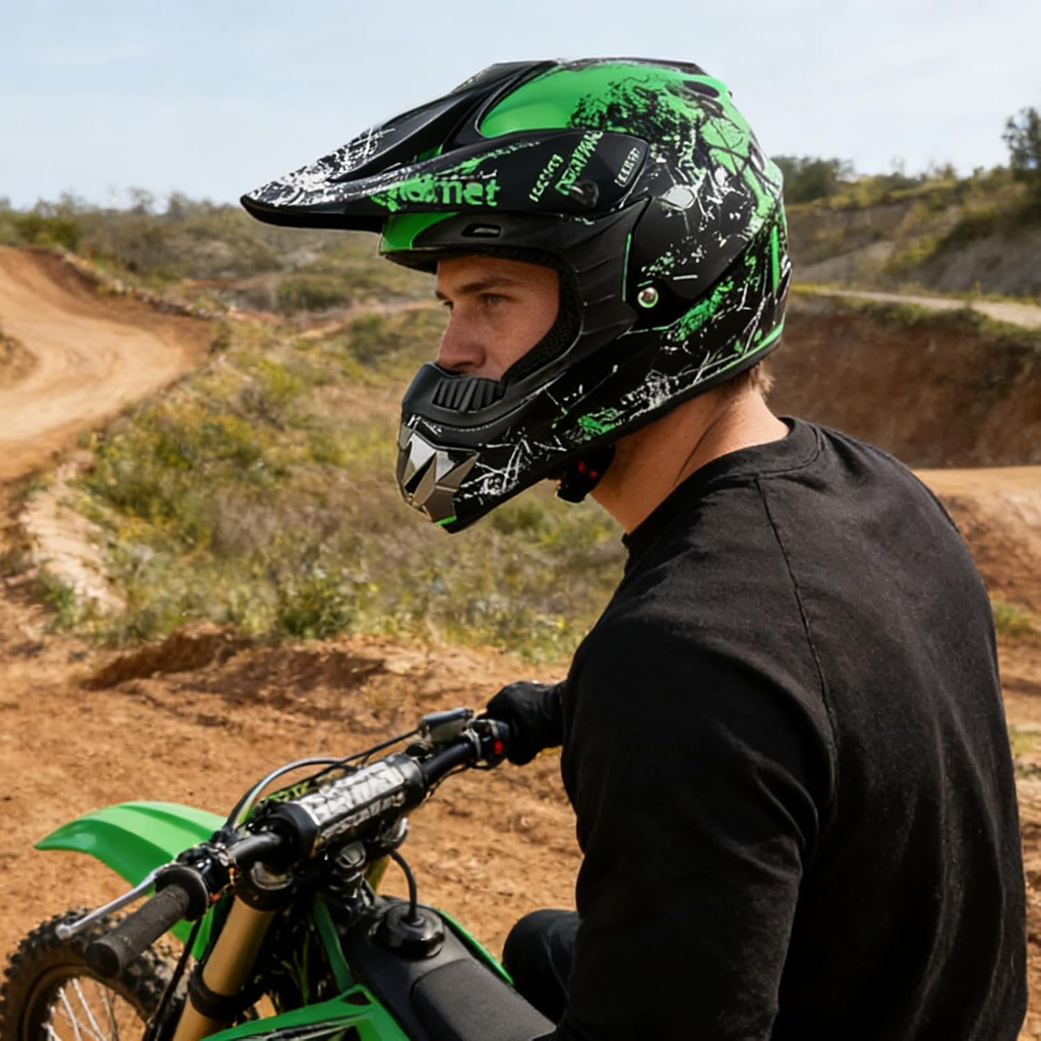 Youth Dirt Bike Helmets Kids Motocross, Motorcycle, BMX, ATV, Off-Road, Four Wheeler, Moutain Bike Fashion Full Face Helmets Dot Approved (Goggles Gloves Faceshield)