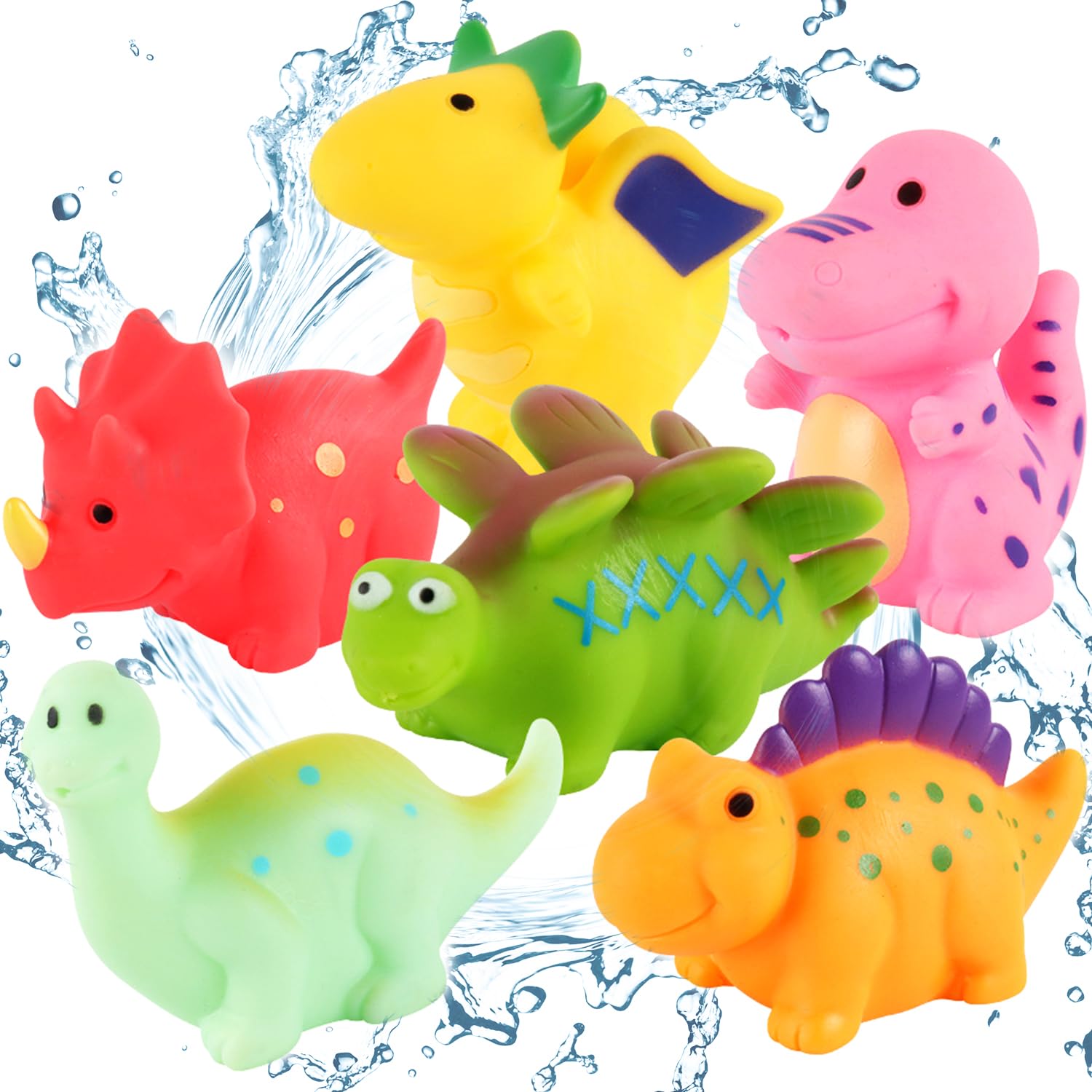 Dinosaurs Baby Bath Toys, 6PCS Mould Free Bath Toys, Bathtub Shower Toys for Boys Girls Children