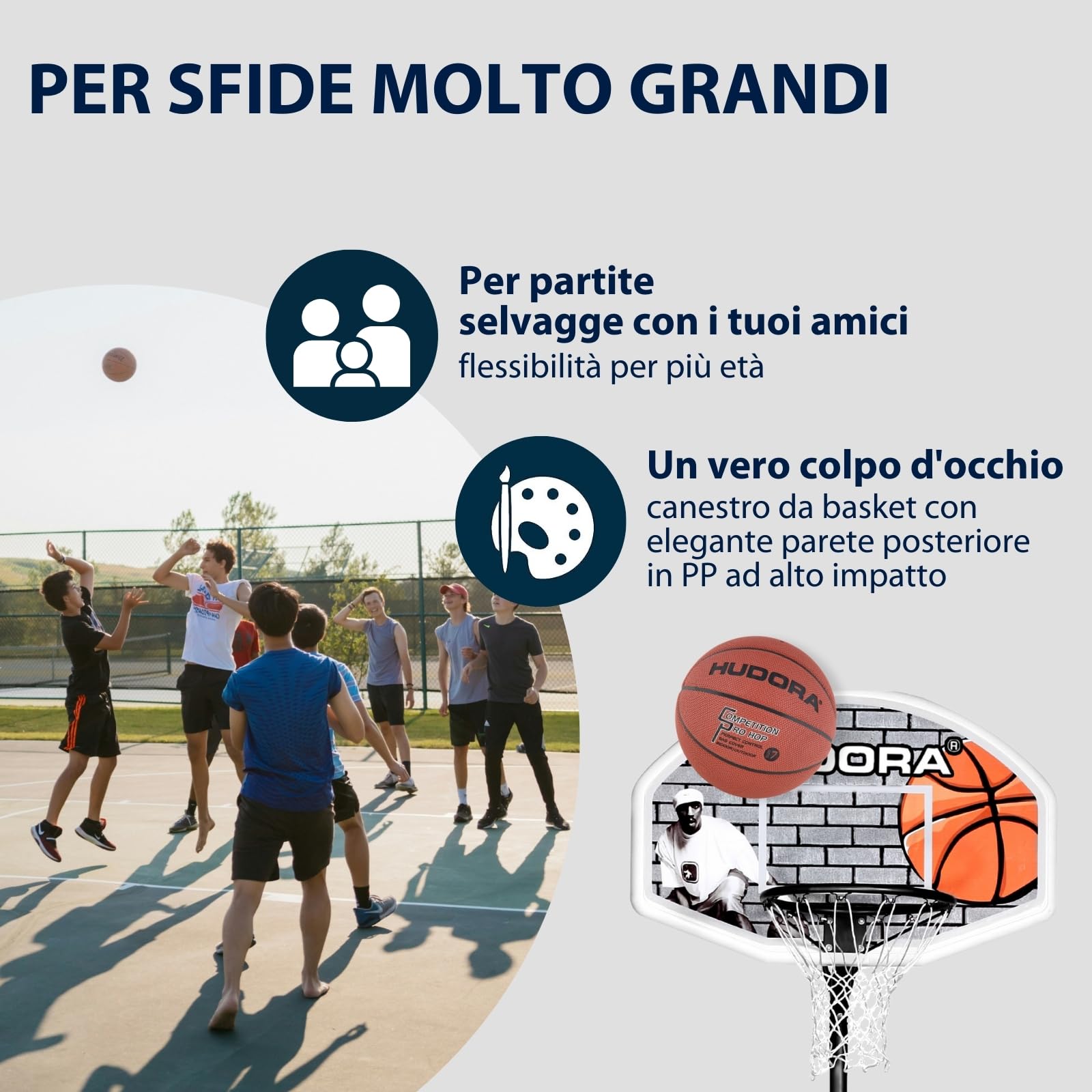HUDORA Canestro da basket XXL - Canestro da basket regolabile da 260-305cm - Canestro da basket mobile da esterno per bambini/ragazzi e adulti - Canestro basket con supporto e ruote