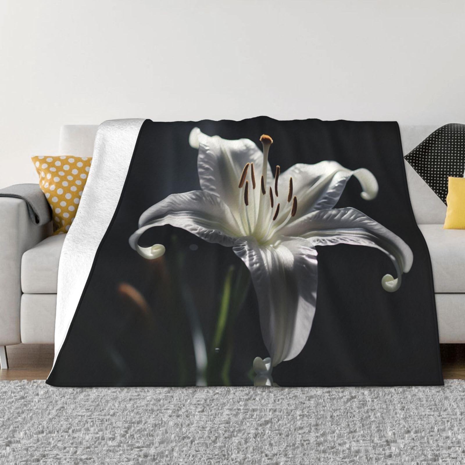 Couverture en flanelle à motif lys PHAYAH pour lit et canapé